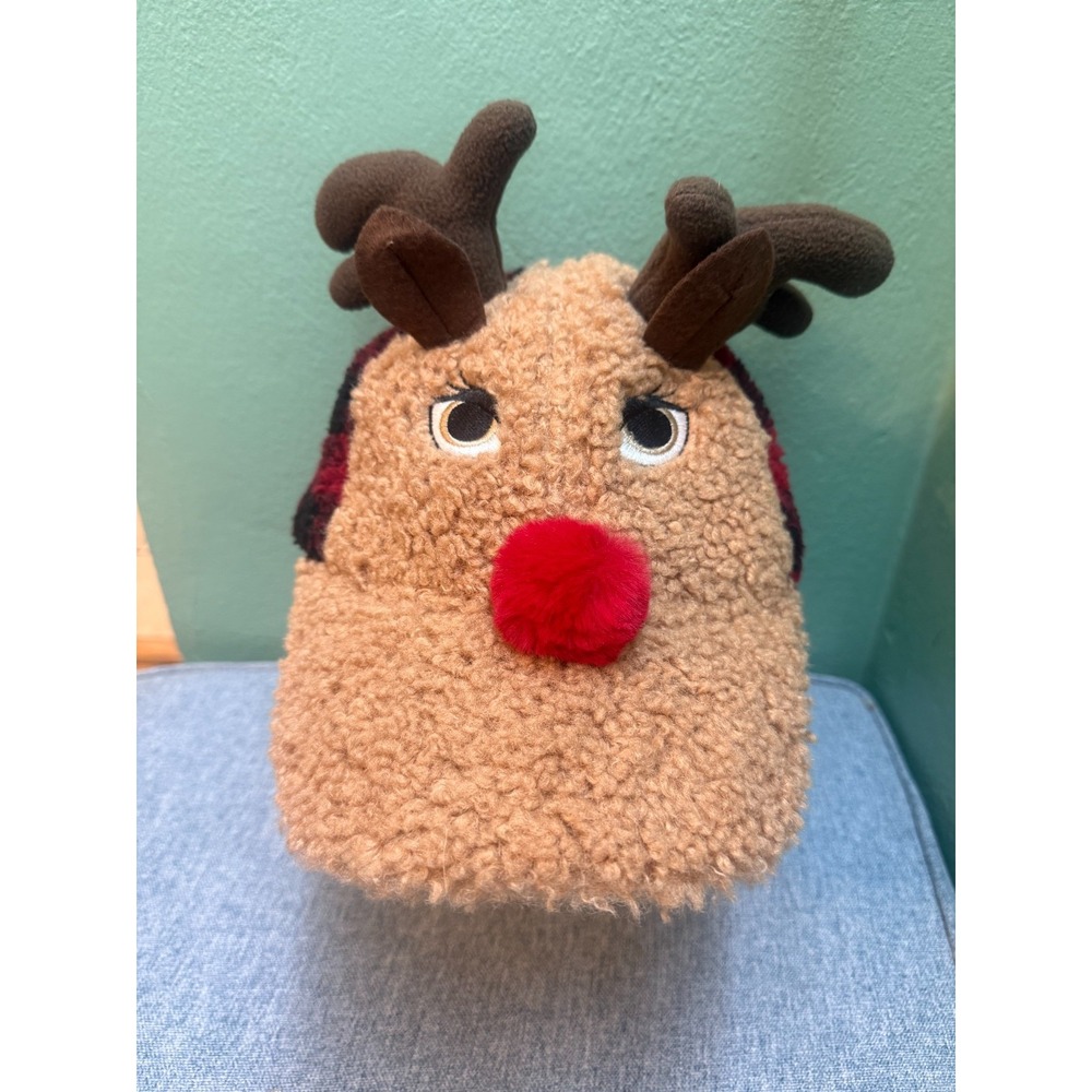 NEW Reindeer Christmas Plush Hat One Size Holiday Time Brown Red Adult